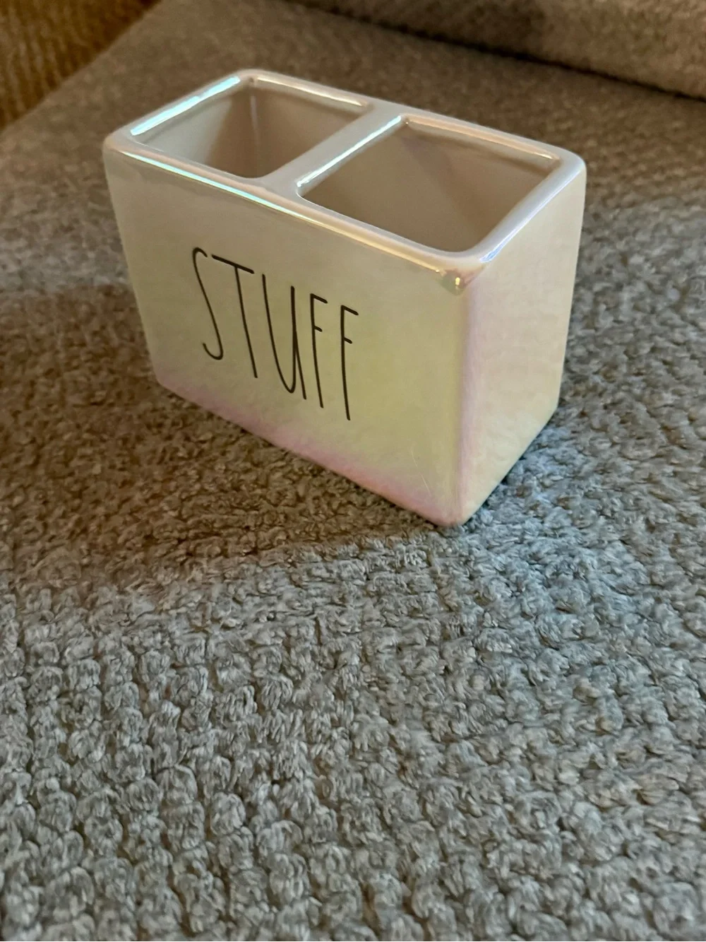 Rae Dunn Ceramic 'STUFF' Double Organizer - Iridescent BRAND NEW